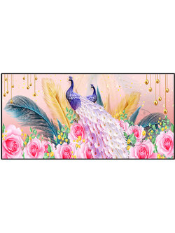 peacock-1037 *พร้อมส่ง* ชุดปักครอสติช ลายนกยูงคู่ในสวนกุหลาบ (ปักเต็มผืนผ้า ไม่มีเดินเส้น ผ้า11CTพิมพ์ลาย ปัก 3 เส้นเล็ก) ขนาด 100*55 ซม.ผ้าครอสติช 11CTพิมพ์ลายปักบนผ้า ไหมคอตตอน 39 สี ผังลาย เข็ม