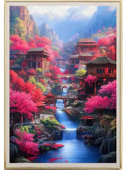 home-1110 *สินค้าหมด* ชุดปักครอสติช ลายหมู่บ้านในฤดูร้อน summer (ปักเต็มผืนผ้า ไม่มีเดินเส้น ผ้า11CT พิมพ์ลาย ปัก 3 เส้นเล็ก) ขนาด 50*65 ซม.ผ้าครอสติช 11CTพิมพ์ลายปักบนผ้า ไหมคอตตอน 54 สี ผังลาย เข็ม