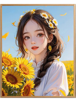 lady-1033 *สินค้าหมด* ชุดปักครอสติช ลายสาวน้อยในสวนทานตะวัน (ปักเต็มผืนผ้า ไม่มีเดินเส้น ผ้า11CT พิมพ์ลาย ปัก 3 เส้นเล็ก) ขนาด 45*55 ซม.ผ้าครอสติช 11CTพิมพ์ลายปักบนผ้า ไหมคอตตอน 36 สี ผังลาย เข็ม