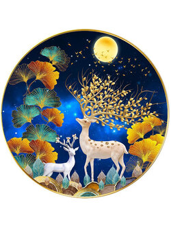 deer-1105 *สินค้าหมด* ชุดปักครอสติช ลายกวางทองใต้เงาจันทร์ (ปักเต็มผืน ไม่มีเดินเส้น ปักครั้งละ 3 เส้นเล็ก) ขนาด 60*60 ซม.ผ้าครอสติช 11CTพิมพ์ลายปักบนผ้า ไหมคอตตอน 39 สี ผังลาย เข็ม