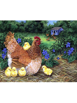 kai-2002 *พร้อมส่ง* ชุดภาพติดคริสตัลกลม ลายแม่ไก่กับลูกเจี๊ยบ (งานติดเต็มภาพ) ขนาด 50*40 ซม.ผ้าแคนวาสลงผังลายเต็ม+คริสตัลกลม 35 สี+อุปกรณ์ครบชุด