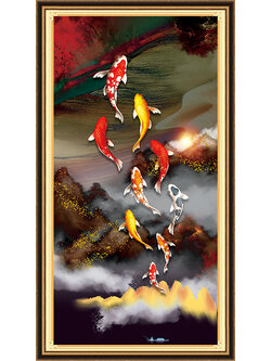 pla-1244 *สินค้าหมด* ชุดปักครอสติช ลาย 9 ปลาคาร์ปว่ายทวนน้ำ (งานปักเต็มลาย ไม่มีเดินเส้น) ขนาด 45*80 ซม.ผ้าครอสติช 11CTพิมพ์ลายปักบนผ้า ไหมคอตตอน 42 สี ผังลาย เข็ม