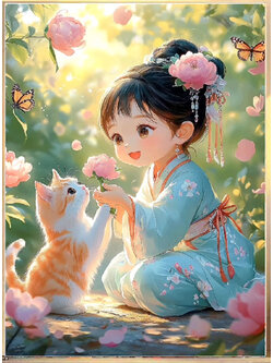 girl-1037 *พร้อมส่ง* ชุดปักครอสติช ลายสาวน้อยกับน้องแมว (ปักเต็มผืนผ้า ไม่มีเดินเส้น ผ้า11CT พิมพ์ลาย ปัก 3 เส้นเล็ก) ขนาด 50*70 ซม.ผ้าครอสติช 11CTพิมพ์ลายปักบนผ้า+ไหมคอตตอน 46 สี+ผังลาย+เข็ม