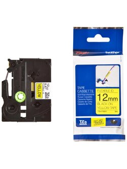 เทปพิมพ์อักษรแบบยืดหยุ่น BROTHER 12 mm. - อักษรดำพื้นเหลือง TZE-FX631