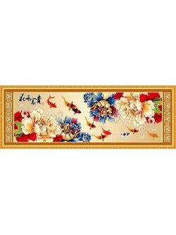 pla-1047 *พร้อมส่ง* ชุดปักครอสติช ลายปลาคาร์ปกับโบตั๋น (ปักเต็มผืนผ้า ผ้า11CTพิมพ์ลาย ปัก 3 เส้นเล็ก) ขนาดใหญ่ 151*59 ซม.ผ้าครอสติช 11CTพิมพ์ลายปักบนผ้า+ไหมคอตตอน 50 สี+ผังลาย+เข็ม