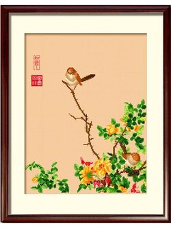 bird-1011 *พร้อมส่ง* ชุดปักครอสติช ลายนกน้อยกับดอกไม้ ชุดที่ 2 (ผ้า11CTสีน้ำตาล พิมพ์ลาย ปัก 3 เส้นเล็ก) ขนาด 41*49 ซม.ผ้าครอสติช 11CTสีน้ำตาล พิมพ์ลายปักบนผ้า ไหมคอตตอน 33 สี ผังลาย เข็ม
