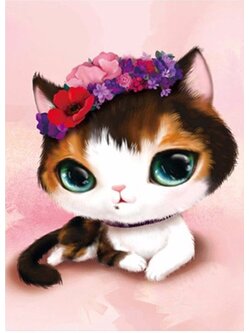 cat-2029 *พร้อมส่ง* ชุดภาพติดคริสตัลกลม ลายเหมียวน้อยกับดอกไม้หลากสี (ติดเต็มภาพ) ขนาด 40*50 ซม.ผ้าแคนวาสลงผังลายเต็ม คริสตัลกลม 20 สี อุปกรณ์ครบชุด