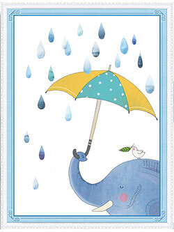 chang-1007 *พร้อมส่ง* ชุดปักครอสติช ลายช้างน้อยกางร่ม (ผ้า11CTพิมพ์ลาย ปัก 3 เส้นเล็ก) ขนาด 45*58 ซม.ผ้าครอสติช 11CTพิมพ์ลายปักบนผ้า ไหมคอตตอน 18 สี ผังลาย เข็ม