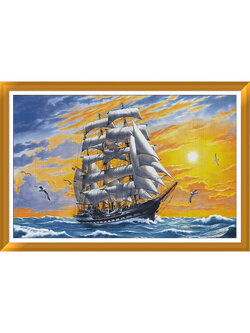 boat-1013 *สินค้าหมด* ชุดปักครอสติช ลายล่องเรือสำเภา (ปักเต็มผืนผ้า ไม่มีเดินเส้น ผ้า11CTพิมพ์ลาย ปัก 3 เส้นเล็ก) ขนาด 81*56 ซม.ผ้าครอสติช 11CTพิมพ์ลายปักบนผ้า ไหมคอตตอน 32 สี ผังลาย เข็ม