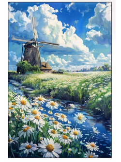 view-1108 *สินค้าหมด* ชุดปักครอสติช ลายทุ่งกังหัน (ปักเต็มผืนผ้า ไม่มีเดินเส้น ผ้า9CTพิมพ์ลายมีประกาย ปัก 4 เส้นเล็ก) ขนาด 60*80 ซม.ผ้าครอสติช 9CTพิมพ์ลายปักบนผ้า ไหมคอตตอน 46 สี ผังลาย เข็ม