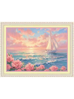 boat-1005 *พร้อมส่ง* ชุดปักครอสติช ลายล่องเรือสำเภา (ปักเต็มผืนผ้า ไม่มีเดินเส้น ผ้า11CTพิมพ์ลาย ปัก 3 เส้นเล็ก) ขนาด 70*50 ซม.ผ้าครอสติช 11CTพิมพ์ลายปักบนผ้า ไหมคอตตอน 12 สี ผังลาย เข็ม