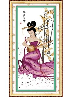 lady-1049 *พร้อมส่ง* ชุดปักครอสติช ลายสาวงามจีน (ปักครั้งละ 3 เส้นเล็ก) ขนาด 47*94 ซม.ผ้าครอสติช 11CTพิมพ์ลายปักบนผ้า+ไหมคอตตอน 31 สี+ผังลาย+เข็ม