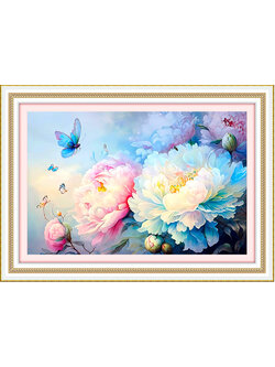 botan-1001 *พร้อมส่ง* ชุดปักครอสติช ลายช่อโบตั๋นกับผีเสื้อ (ปักเต็มผืนผ้า ไม่มีเดินเส้น ผ้า9CT พิมพ์ลาย ปัก 4 เส้นเล็ก) ขนาด 85*60 ซม.ผ้าครอสติช 9CTพิมพ์ลายปักบนผ้า ไหมคอตตอน 46 สี ผังลาย เข็ม