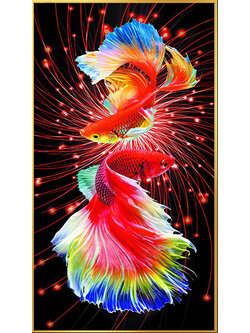 pla-1027 *พร้อมส่ง* ชุดปักครอสติช ลายคู่ปลากัด (ปักเต็มผืนผ้า ไม่มีเดินเส้น ผ้า11CTพิมพ์ลาย ปัก 3 เส้นเล็ก ) ขนาด 50*85 ซม.ผ้าครอสติช 11CTพิมพ์ลายปักบนผ้า ไหมคอตตอน 28 สี ผังลาย เข็ม