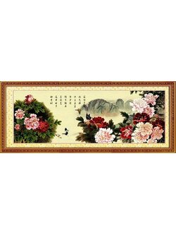 botan-1027 *พร้อมส่ง* ชุดปักครอสติช ลายโบตั๋นในป่าใหญ่ (ผ้า11CTพิมพ์ลาย ปัก 3 เส้นเล็ก) ขนาดใหญ่ 150*62 ซม.ผ้าครอสติช 11CT พิมพ์ลายปักบนผ้า ไหมคอตตอน 42 สี ผังลาย เข็ม