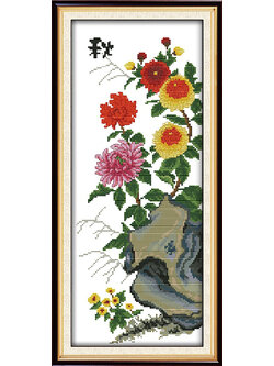 bloom-1136 *สินค้าหมด* ชุดปักครอสติช ลายดอกไม้ 4 ฤดู เบญจมาศ ขนาด 27*57 ซม.ผ้าครอสติช 11CTพิมพ์ลายปักบนผ้า ไหมคอตตอน 34 สี ผังลาย เข็ม