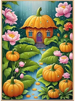 home-1023 *สินค้าหมด* ชุดปักครอสติช ลายบ้านฟักทอง (ปักเต็มผืนผ้า ไม่มีเดินเส้น ผ้า9CTพิมพ์ลาย ปัก 4 เส้นเล็ก) ขนาด 65*85 ซม.ผ้าครอสติช 9CTพิมพ์ลายปักบนผ้า ไหมคอตตอน 45 สี ผังลาย เข็ม