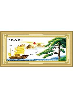 boat-1031 *สินค้าหมด* ชุดปักครอสติช ลายล่องเรือสำเภา (ผ้าเปื้อนน้ำ ลดราคาพิเศษ รายละเอียดผ้าอยู่ด้านใน) ขนาด 124*54 ซม.ผ้าครอสติช 11CTพิมพ์ลายปักบนผ้า ไหมคอตตอน 32 สี ผังลาย เข็ม