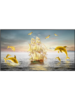 boat-2005 *สินค้าหมด* ชุดภาพติดคริสตัลกลม ลายล่องเรือสำเภา (งานติดเต็มภาพ) ขนาด 60*45 ซม.ผ้าแคนวาส ลงผังลายเต็ม+คริสตัลกลม 30 สี+อุปกรณ์ครบชุด