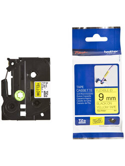 เทปพิมพ์อักษรแบบยืดหยุ่น BROTHER 9 mm. - อักษรดำพื้นเหลือง TZE-FX621