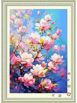 bloom-1011 *พร้อมส่ง* ชุดปักครอสติช ลายช่อซากุระ (ปักเต็มผืนผ้า ไม่มีเดินเส้น ผ้า11CTพิมพ์ลาย ปัก 3 เส้นเล็ก) ขนาด 50*70 ซม.ผ้าครอสติช 11CTพิมพ์ลายปักบนผ้า ไหมคอตตอน 18 สี ผังลาย เข็ม