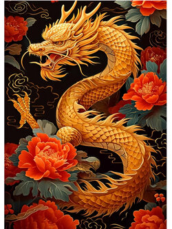 dragon-1003 *พร้อมส่ง* ชุดปักครอสติช ลายมังกรทองกับช่อโบตั๋น (ปักเต็มผืนผ้า ไม่มีเดินเส้น ผ้า 9CT พิมพ์ลาย ปัก 4 เส้นเล็ก) ขนาด 63*83 ซม.ผ้าครอสติช 9CTพิมพ์ลายปักบนผ้า ไหมคอตตอน 20 สี ผังลาย เข็ม