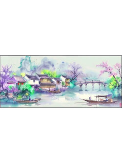 view-1055 *พร้อมส่ง* ชุดปักครอสติช ลายวิถีริมคลอง ในฤดู autumn (ปักเต็มผืนผ้า ไม่มีเดินเส้น ผ้า11CT พิมพ์ลาย ปัก 3 เส้นเล็ก) ขนาด 83*43 ซม.ผ้าครอสติช 11CTพิมพ์ลายปักบนผ้า ไหมคอตตอน 42 สี ผังลาย เข็ม