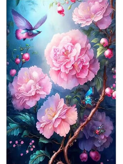 botan-1017 *พร้อมส่ง* ชุดปักครอสติช ลายนกน้อยกับช่อโบตั๋น (ปักเต็มผืนผ้า ไม่มีเดินเส้น ผ้า 9CTพิมพ์ลาย ปัก 4 เส้นเล็ก) ขนาด 64*84 ซม.ผ้าครอสติช 9CT พิมพ์ลายปักบนผ้า ไหมคอตตอน 45 สี ผังลาย เข็ม