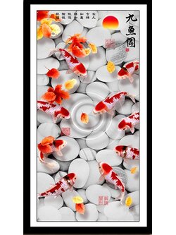 pla-1145 *สินค้าหมด* ชุดปักครอสติช ลาย 9 ปลาคาร์ปในน้ำใส (ปักเต็มผืนผ้า ไม่มีเดินเส้น ผ้า11CTพิมพ์ลาย ปัก 3 เส้นเล็ก) ขนาด 55*102 ซม.ผ้าครอสติช 11CTพิมพ์ลายปักบนผ้า ไหมคอตตอน 35 สี ผังลาย เข็ม