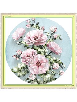 rose-1001 *พร้อมส่ง* ชุดปักครอสติช ลายช่อกุหลาบชมพู (ปักเต็มผืนผ้า ไม่มีเดินเส้น ผ้า11CTพิมพ์ลาย ปัก 3 เส้นเล็ก) ขนาด 60*60 ซม.ผ้าครอสติช 11CTพิมพ์ลายปักเต็มลายผ้า ไหมคอตตอน 26 สี ผังลาย เข็ม