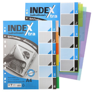 อินเด็กซ์พลาสติกคั่นเอกสาร A4 6หยักก้าน Index Extra ชุดคละสี