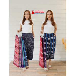 11D-04 กางเกงขา5ส่วน ขนาดเอว 29-46 กางเกงลายไทย ผ้าฝ้ายพิมพ์ลาย ผ้าไทย ผ้าหมักโคลน เอวยืดสม็อคหลัง