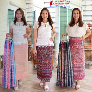 18C-15 ผ้าถุงสำเร็จรูปแบบป้ายข้างติดตะขอ ผ้าไหมสังเคราะห์ ผ้าฝ้ายแกมไหม ผ้าฝ้าย ทอลายทั้งผืน มีซับกาว,ไม่มีซับใน