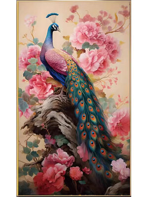 peacock-1011 *พร้อมส่ง* ชุดปักครอสติช ลายนกยูงเกาะกิ่งโบตั๋น (ปักเต็มผืนผ้า ไม่มีเดินเส้น ผ้า11CTพิมพ์ลาย ปัก 3 เส้นเล็ก) ขนาด 50*86 ซม.ผ้าครอสติช 11CTพิมพ์ลายปักบนผ้า ไหมคอตตอน 49 สี ผังลาย เข็ม