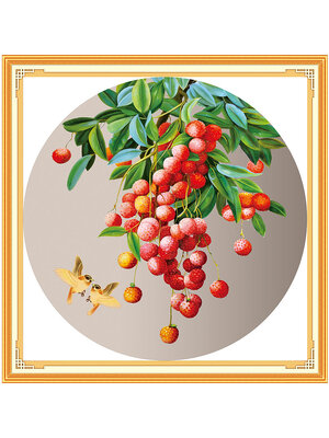 fruit-1111 *สินค้าหมด* ชุดปักครอสติช ลายนกคู่ช่อลิ้นจี่ (งานปักเต็มลาย ไม่มีเดินเส้น ปักครั้งละ 3 เส้นเล็ก) ขนาด 50*50 ซม.ผ้าครอสติช 11CTพิมพ์ลายปักบนผ้า ไหมคอตตอน 32 สี ผังลาย เข็ม