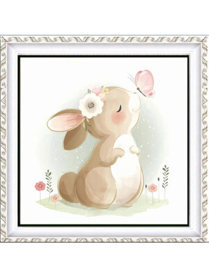 rabbit-1023 *สินค้าหมด* ชุดปักครอสติช ลายกระต่ายกับผีเสื้อ (ไม่มีเดินเส้น ผ้า11CT พิมพ์ลาย ปัก 3 เส้นเล็ก) ขนาด 50*50 ซม.ผ้าครอสติช 11CTพิมพ์ลายปักบนผ้า ไหมคอตตอน 23 สี ผังลาย เข็ม