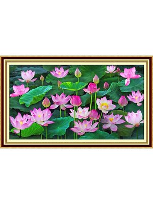 bua-1135 *สินค้าหมด* ชุดปักครอสติช ลายบึงบัวหลวง (ปักเต็มผืนผ้า ไม่มีเดินเส้น ผ้า11CTพิมพ์ลาย ปัก 3 เส้นเล็ก) ขนาด 100*60 ซม.ผ้าครอสติช 11CTพิมพ์ลายปักบนผ้า ไหมคอตตอน 28 สี ผังลาย เข็ม