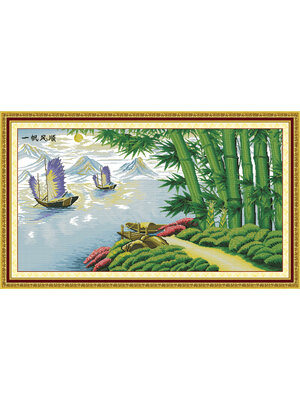 boat-1007 *พร้อมส่ง* ชุดปักครอสติช ลายล่องเรือสำเภา (ผ้า11CTพิมพ์ลาย ปัก 3 เส้นเล็ก) ขนาด 137*78 ซม.ผ้าครอสติช 11CTพิมพ์ลายปักบนผ้า ไหมคอตตอน 38 สี ผังลาย เข็ม