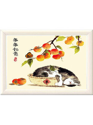 cat-1190 *สินค้าหมด* ชุดปักครอสติช ลายแมวน้อยในตะกร้ากับลูกพลับ (งานปักเต็มลาย ไม่มีเดินเส้น) ขนาด71*65 ซม.ผ้าครอสติช 11CTพิมพ์ลายปักบนผ้า ไหมคอตตอน 25 สี ผังลาย เข็ม