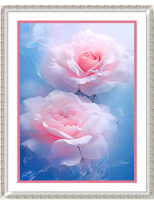 rose-1040 *พร้อมส่ง* ชุดปักครอสติช ลายช่อกุหลาบชมพู (ปักเต็มผืนผ้า ไม่มีเดินเส้น ปักครั้งละ 3 เส้นเล็ก) ขนาด 51*67 ซม.ผ้าครอสติช 11CTพิมพ์ลายปักบนผ้า ไหมคอตตอน 27 สี ผังลาย เข็ม