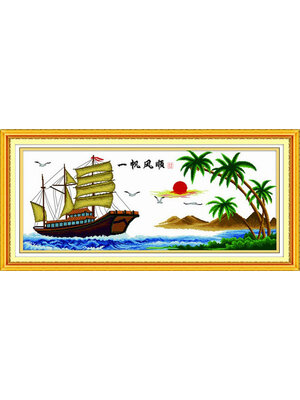 boat-1009 *พร้อมส่ง* ชุดปักครอสติช ลายล่องเรือสำเภา (ผ้า11CTพิมพ์ลาย ปัก 3 เส้นเล็ก) ขนาด 123*54 ซม.ผ้าครอสติช 11CTพิมพ์ลายปักบนผ้า ไหมคอตตอน 37 สี ผังลาย เข็ม