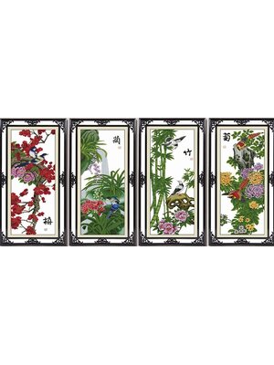 bloom-1106 *สินค้าหมด* ชุดปักครอสติช ลายเซต 4 ชิ้น นกน้อยกับดอกไม้ 4 ฤดู (ปักครั้งละ 3 เส้นเล็ก) ขนาดภาพละ 40*95 ซม ผ้าครอสติช 11CTพิมพ์ลายปักบนผ้า ไหมคอตตอน 129 สี ผังลาย เข็ม