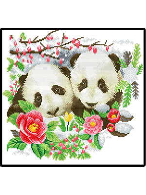 panda-1013 *พร้อมส่ง* ชุดปักครอสติช ลายคู่แพนด้า (ผ้า11CTพิมพ์ลาย ปัก 3 เส้นเล็ก) ขนาด 44*39 ซม.ผ้าครอสติช 11CTพิมพ์ลายปักบนผ้า ไหมคอตตอน 38 สี ผังลาย เข็ม