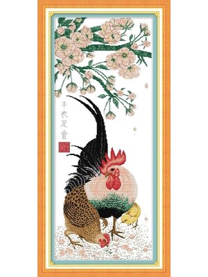 kai-2030 *พร้อมส่ง* ชุดภาพติดคริสตัลกลม ลายครอบครัวไก่ฟ้า (งานติดเต็มภาพ) ขนาด 30*65 ซม.ผ้าแคนวาสลงผังลายเต็ม คริสตัลกลม 32 สี อุปกรณ์ครบชุด