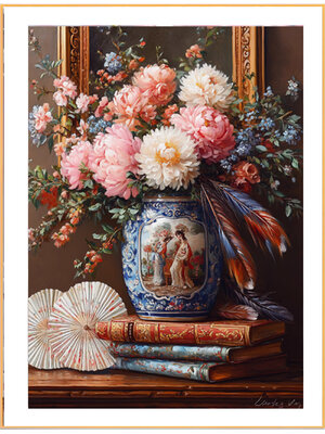 botan-1142 *สินค้าหมด* ชุดปักครอสติช ลายโบตั๋นในแจกัน (ปักเต็มผืนผ้า ไม่มีเดินเส้น ผ้า11CTพิมพ์ลาย ปัก 3 เส้นเล็ก) ขนาด 50*70 ซม.ผ้าครอสติช 11CTพิมพ์ลายปักบนผ้า ไหมคอตตอน 31 สี ผังลาย เข็ม