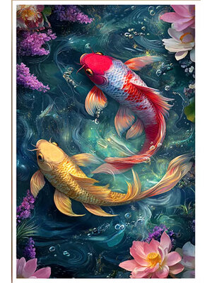 pla-1005 *พร้อมส่ง* ชุดปักครอสติช ลายปลาคาร์ปคู่แดงทอง (ปักเต็มผืนผ้า ไม่มีเดินเส้น ผ้า11CTพิมพ์ลาย ปัก 3 เส้นเล็ก) ขนาด 50*70 ซม.ผ้าครอสติช 11CTพิมพ์ลายปักบนผ้า ไหมคอตตอน 41 สี ผังลาย เข็ม