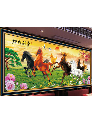 maa-2009 *พร้อมส่ง* ชุดภาพติดคริสตัลกลม ลาย 8 อาชา (งานติดเต็มภาพ) ขนาด 100*37 ซม.ผ้าแคนวาส ลงกาวติดเต็มลาย+เม็ดคริสตัลกลม 33 สี+อุปกรณ์ในการติดครบชุด