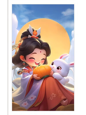 girl-1128 *สินค้าหมด* ชุดปักครอสติช ลายสาวน้อยดวงจันทร์กระต่าย (ปักเต็มผืนผ้า ไม่มีเดินเส้น ปักครั้งละ 3 เส้นเล็ก) ขนาด 43*68 ซม.ผ้าครอสติช 11CTพิมพ์ลายปักบนผ้า ไหมคอตตอน 28 สี ผังลาย เข็ม