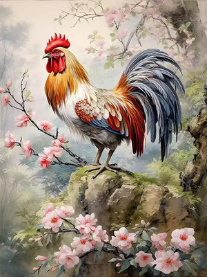 kai-1014 *พร้อมส่ง* ชุดปักครอสติช ลายไก่มงคล (ปักเต็มผืนผ้า ไม่มีเดินเส้น ผ้า9CTพิมพ์ลาย ปัก 4 เส้นเล็ก) ขนาด 65*85 ซม.ผ้าครอสติช 9CTพิมพ์ลายปักบนผ้า ไหมคอตตอน 57 สี ผังลาย เข็ม