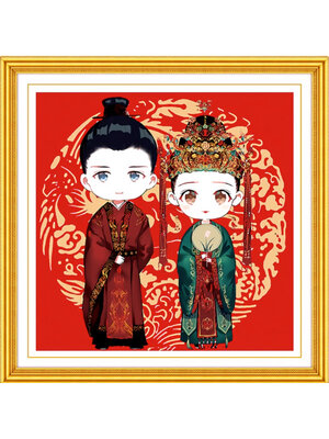 love-1007 *สินค้าหมด* ชุดปักครอสติช ลายคู่แต่งงานจีน (ปักเต็มผืนผ้า ไม่มีเดินเส้น ผ้า11CTพิม์ลาย มีประกาย ปัก 3 เส้นเล็ก) ขนาด 60*60 ซม.ผ้าครอสติช 11CTพิมพ์ลายปักบนผ้า ไหมคอตตอน 31 สี ผังลาย เข็ม